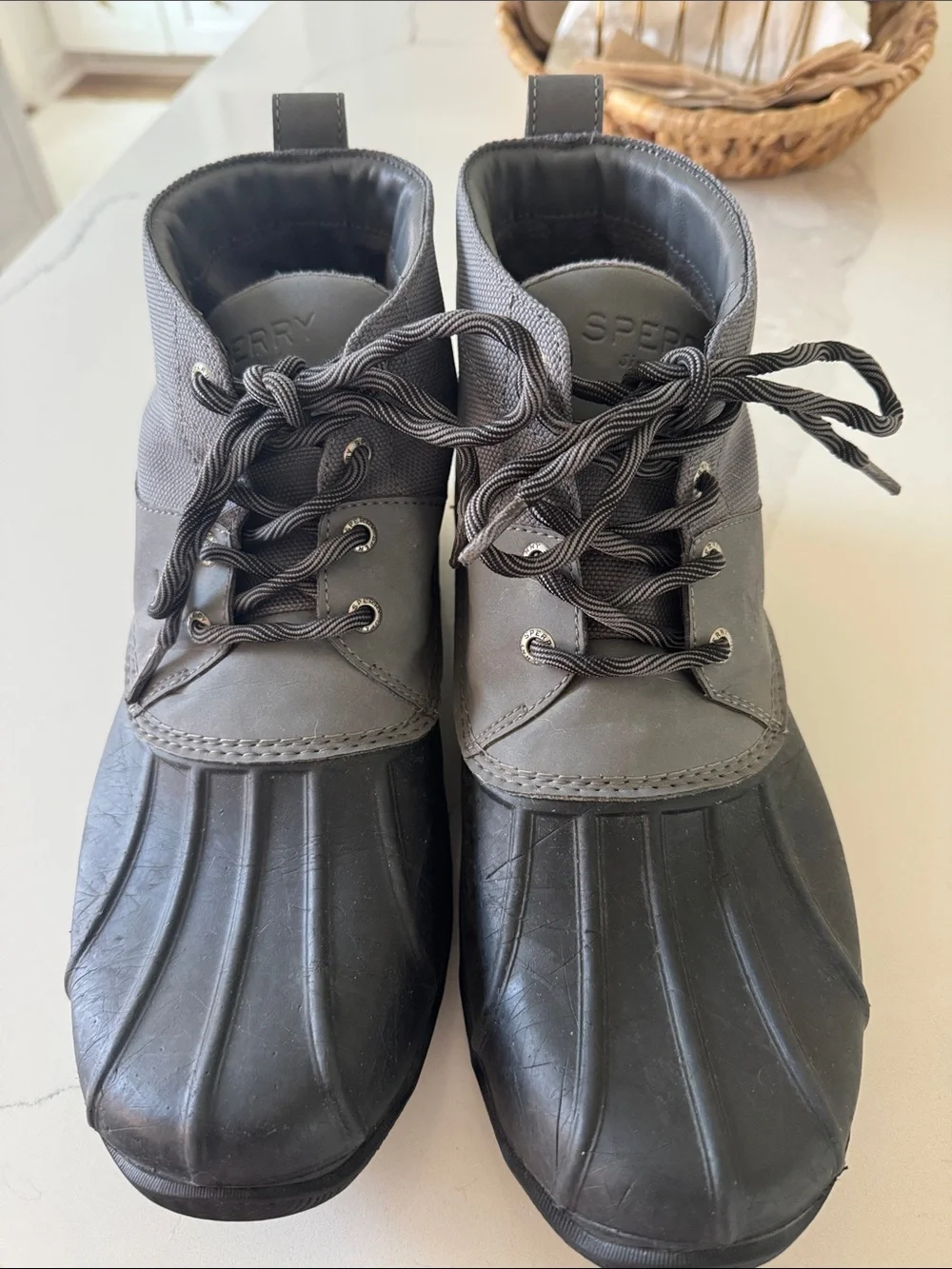 Sperry Gray and Black Lace-Up Duck Boots